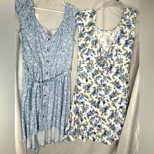 2 blue floral dresses